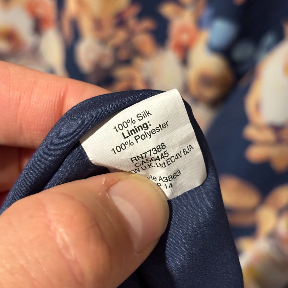 J. Crew Floral Silk Short Sleeve Shift Dress - 12 Tall, Blue White Pink - Picture 5 of 9